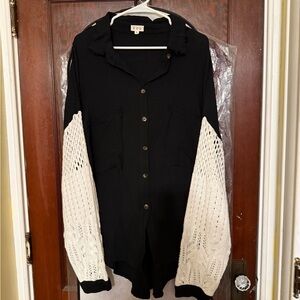 POL Black Shirt with White Knit Sleeves